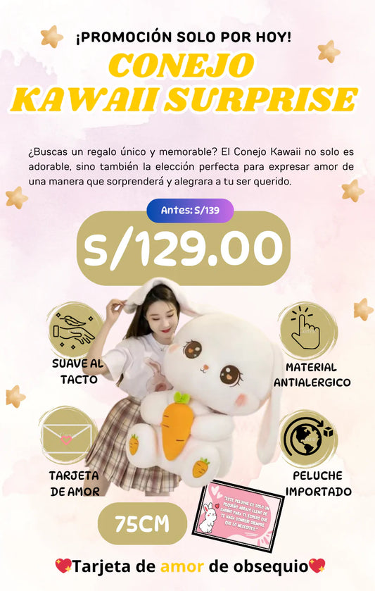 CONEJO KAWAI  + TARJETA PERSONALIZADA  🥕😍💕